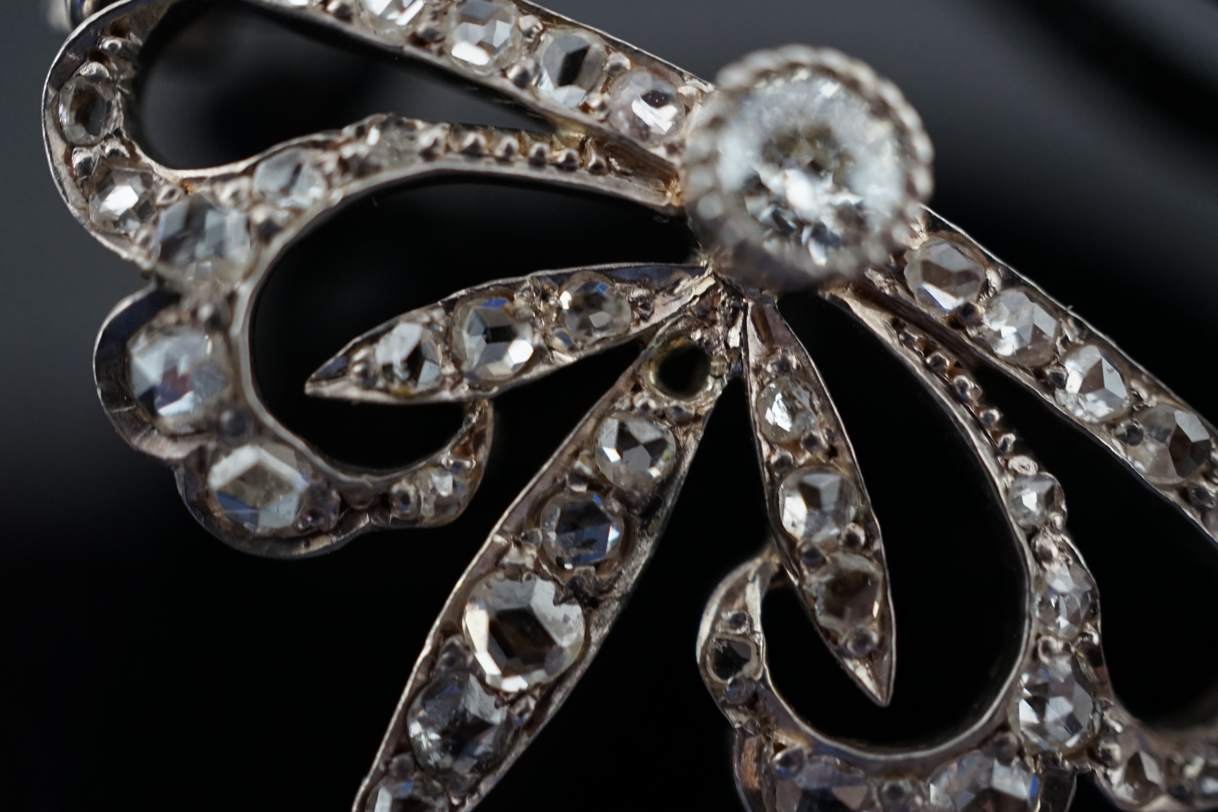 A Belle Epoque gold and silver, round and rose cut diamond cluster set pendant necklace